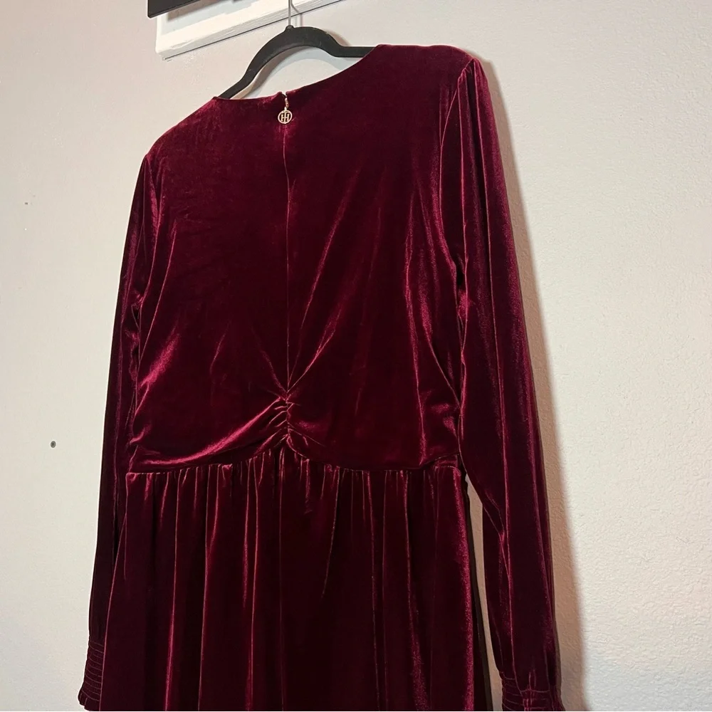 Tommy Hilfiger Faux Wrap Mini Dress Burgundy Red Velvet Long Sleeve Size 14 NWT - Picture 8 of 13